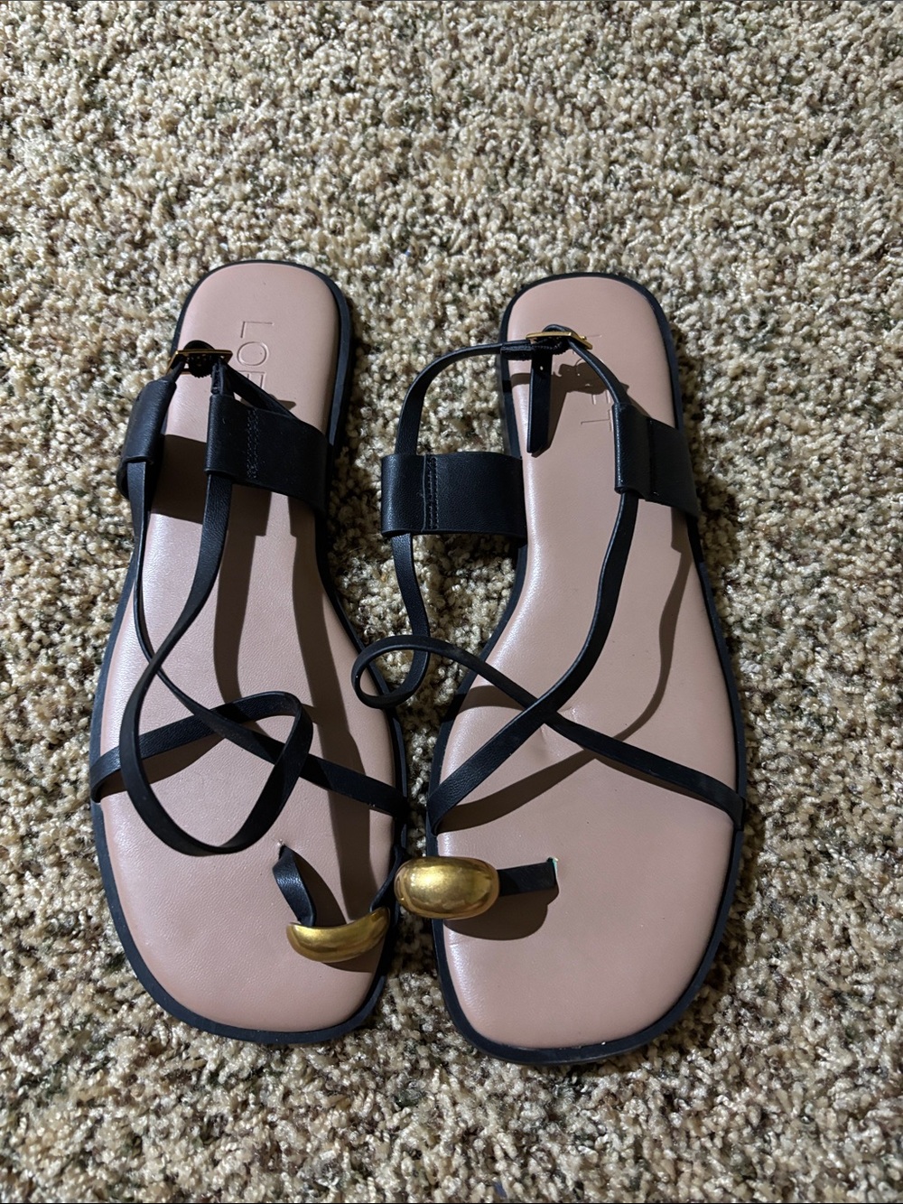 Black Strappy Women's Sandals with Gold Accent